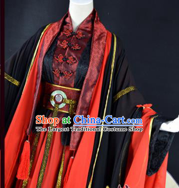 Traditional Chinese Cosplay Childe Costumes Ancient Swordsman Red Hanfu Clothing for Men