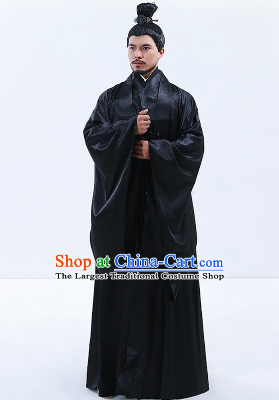Traditional Chinese Drama Han Dynasty Emperor Costumes Ancient Majesty Black  Robe for Men