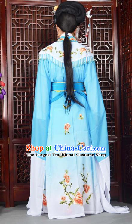 Traditional Chinese Peking Opera Princess Costumes Ancient Peri Blue Dress for Adults