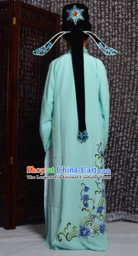 Professional Chinese Peking Opera Niche Costumes Embroidered Green Robe for Adults