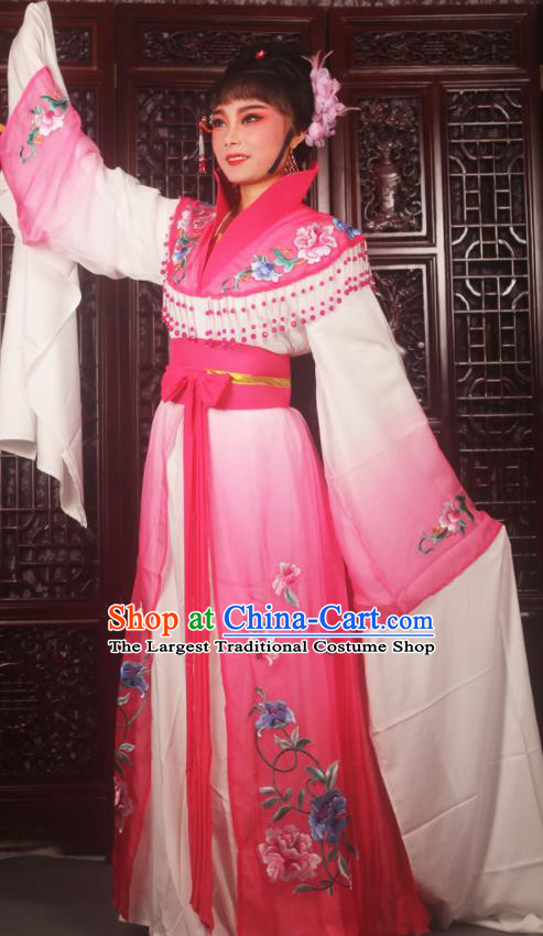 Traditional Chinese Peking Opera Palace Lady Costumes Ancient Imperial Concubine Embroidered Rosy Dress for Adults