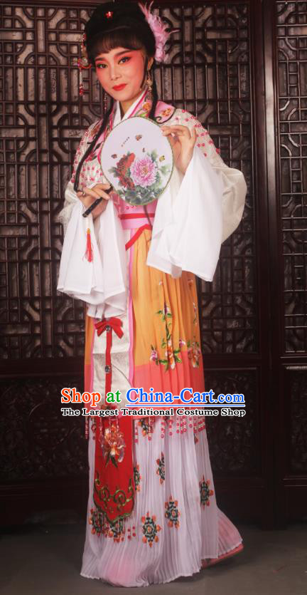 Chinese Ancient Nobility Lady Embroidered Yellow Dress Traditional Peking Opera Actress Costumes for Adults