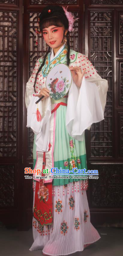 Chinese Ancient Nobility Lady Embroidered Green Dress Traditional Peking Opera Actress Costumes for Adults