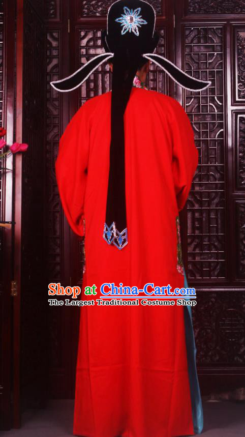 Professional Chinese Peking Opera Niche Costumes Ancient Scholar Red Clothing and Hat for Adults