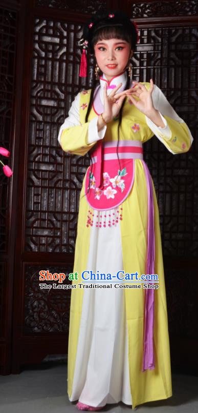 Chinese Ancient Maidservants Embroidered Yellow Dress Traditional Peking Opera Actress Costumes for Adults