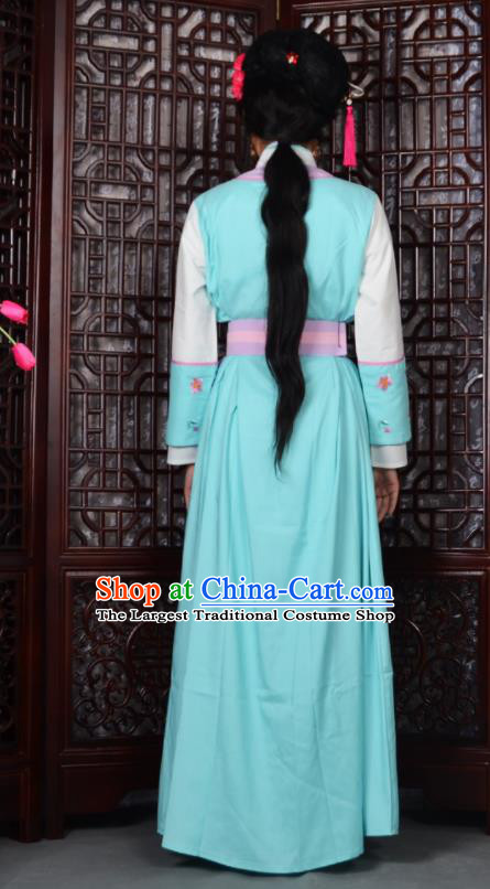 Chinese Ancient Maidservants Embroidered Green Dress Traditional Peking Opera Actress Costumes for Adults