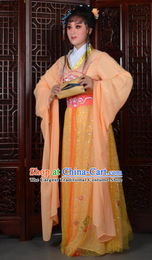 Chinese Ancient Peri Princess Embroidered Orange Dress Traditional Peking Opera Actress Costumes for Adults