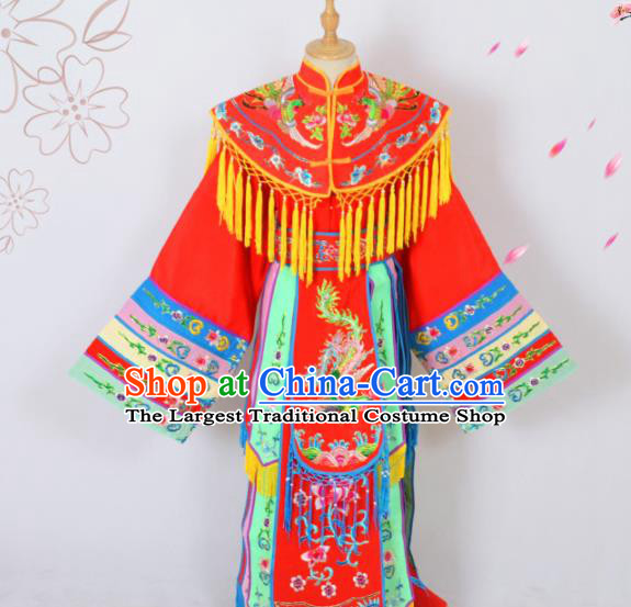 Chinese Ancient Imperial Concubine Embroidered Red Dress Traditional Peking Opera Actress Costumes and Headwear for Adults