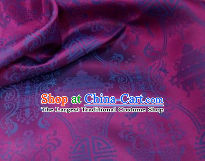 Traditional Chinese Royal Palace Double Fishes Pattern Design Purple Brocade Fabric Silk Fabric Chinese Fabric Asian Material