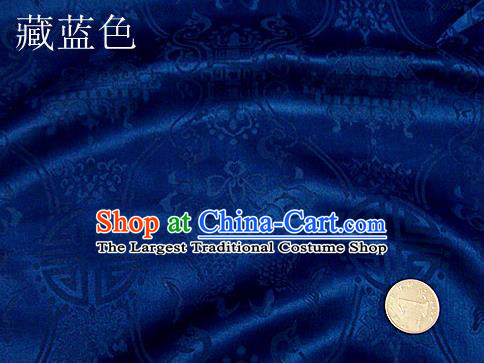 Traditional Chinese Royal Palace Double Fishes Pattern Design Royalblue Brocade Fabric Silk Fabric Chinese Fabric Asian Material