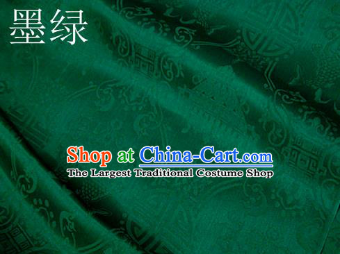 Traditional Chinese Royal Palace Double Fishes Pattern Design Green Brocade Fabric Silk Fabric Chinese Fabric Asian Material
