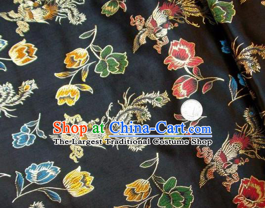 Traditional Chinese Royal Phoenix Peony Pattern Black Brocade Tang Suit Fabric Silk Fabric Asian Material