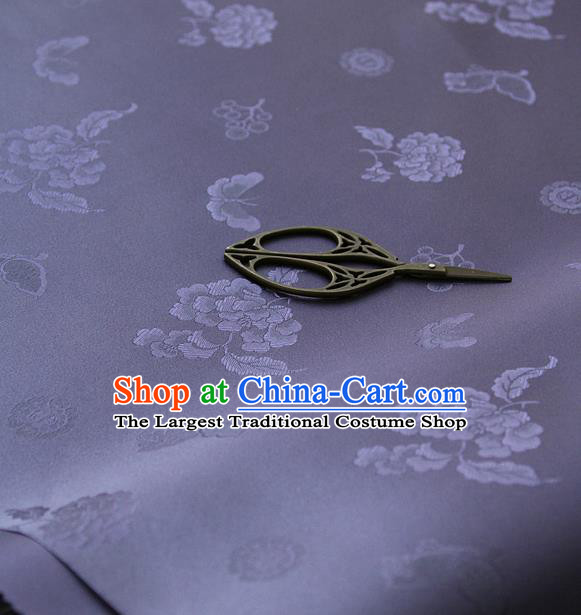 Traditional Asian Classical Peony Butterfly Pattern Purple Brocade Cloth Drapery Korean Hanbok Palace Satin Silk Fabric