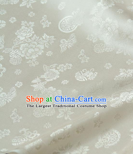 Asian Traditional Classical Peony Pattern White Brocade Cloth Drapery Korean Hanbok Palace Satin Silk Fabric