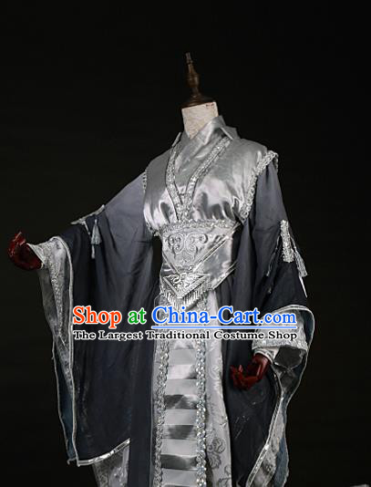 Chinese Traditional Ancient Swordsman Nobility Childe Grey Costumes for Men