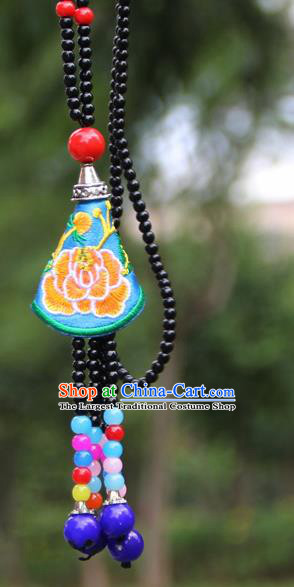 Chinese Traditional Accessories Yunnan Minority Embroidered Blue Necklace for Women