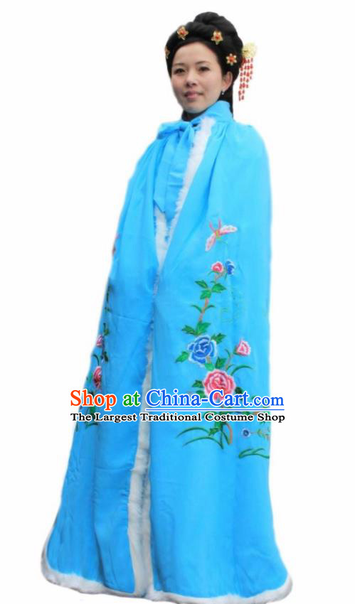Chinese Traditional Han Dynasty Princess Blue Cloak Ancient Palace Lady Cape for Women
