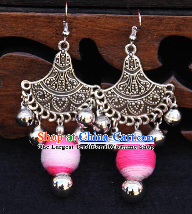 Chinese Traditional Ethnic Pink Venonat Earrings National Ear Accessories for Women