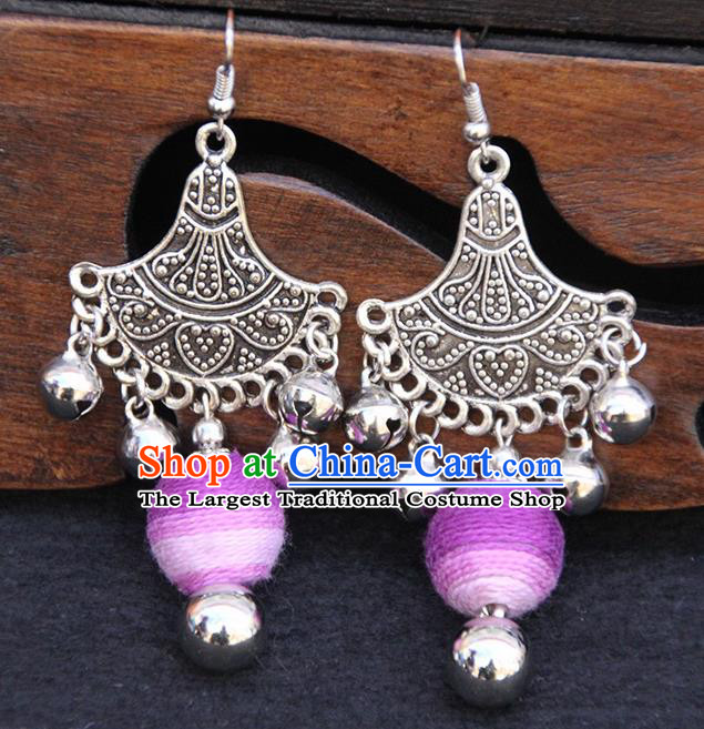 Chinese Traditional Ethnic Purple Venonat Earrings National Ear Accessories for Women