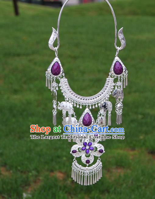 Chinese Traditional Miao Minority Purple Flowers Crystal Necklace Ethnic Accessories for Women