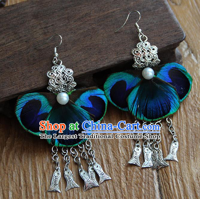 Chinese Traditional Ethnic Feather Earrings National Ear Accessories for Women