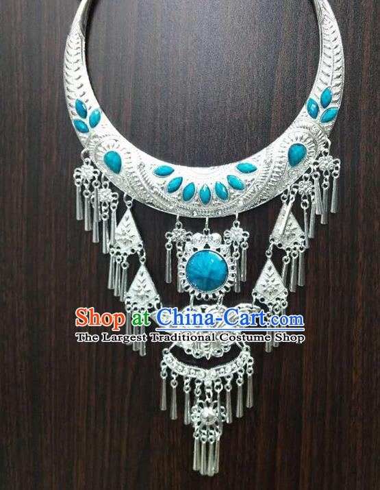Chinese Traditional National Ethnic Blue Necklace Tassel Necklet Jewelry Accessories for Women