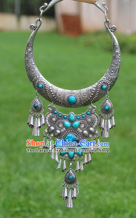 Chinese Traditional National Ethnic Jewelry Accessories Blue Necklace for Women