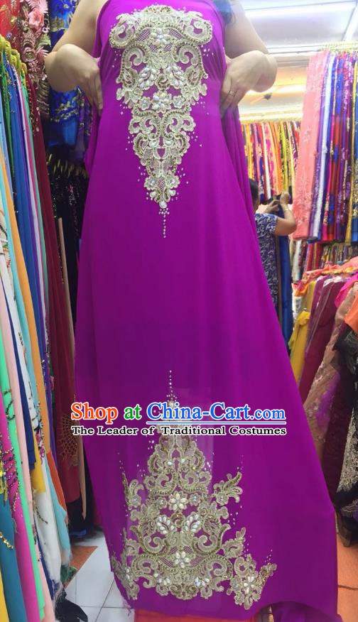 Asian Vietnam Costume Vietnamese Trational Dress Purple Embroidered Ao Dai Cheongsam Clothing for Women