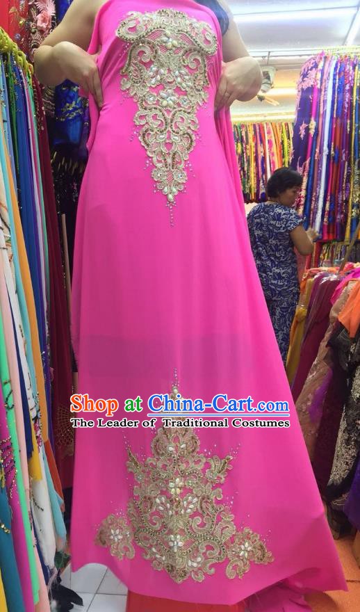Asian Vietnam Costume Vietnamese Trational Dress Pink Embroidered Ao Dai Cheongsam Clothing for Women
