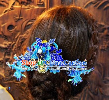 Chinese Handmade Classical Xiuhe Hair Accessories Blueing Hair Clip Ancient Bride Hairpins for Women