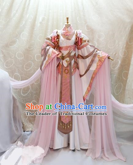 China Ancient Cosplay Princess Clothing Traditional Tang Dynasty Palace Lady Pink Dress for Women