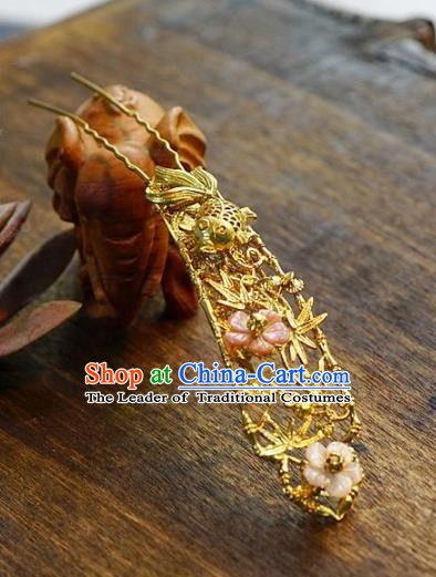 Chinese Handmade Classical Hair Accessories Luxurious Golden Hair Clip Ancient Hairpins for Women