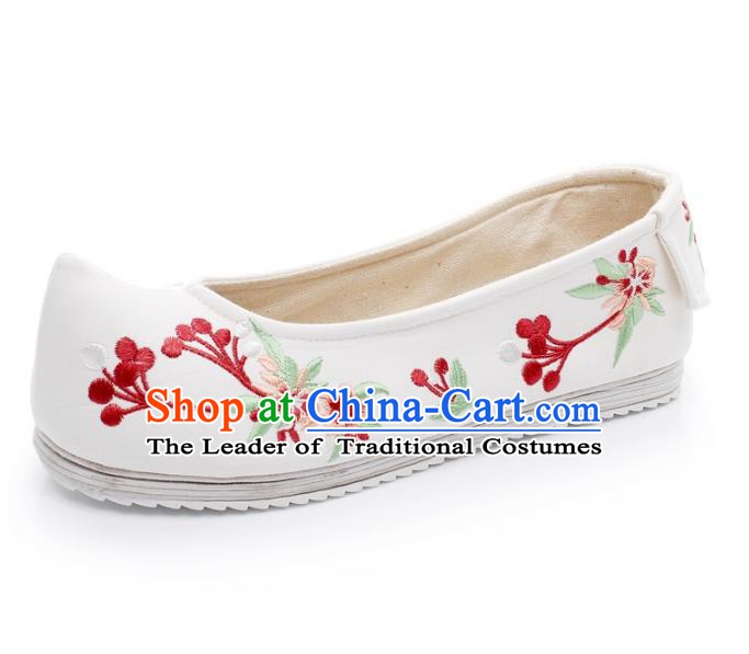 Asian Chinese Wedding Shoes Princess White Shoes, Traditional China Handmade Hanfu Embroidered Shoes