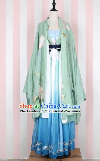 Ancient Chinese Ming Dynasty Princess Embroidered Lotus Costume, China Ancient Palace Lady Clothing for Women