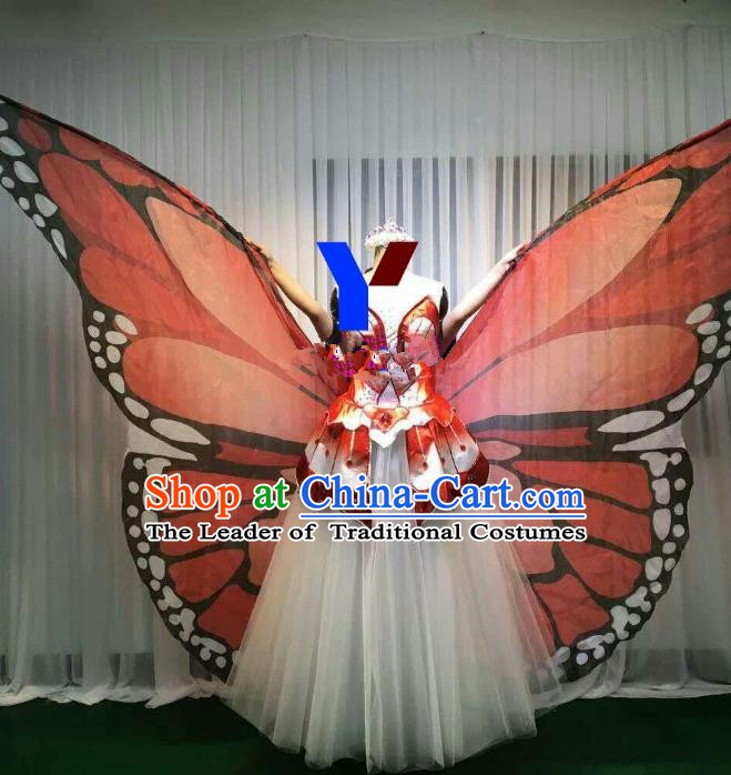 Professional Modern Dance Stage Performance Dress Halloween Costume and Orange Butterfly Wings for Women