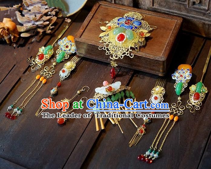 Chinese Handmade Classical Wedding Hairpins Ancient Hanfu Hair Accessories Complete Set for Women