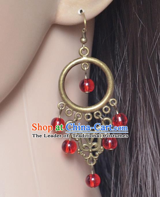 European Western Bride Vintage Jewelry Accessories Eardrop Renaissance Red Beads Gothic Earrings for Women