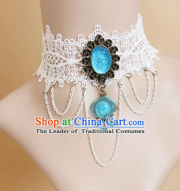 European Western Vintage Jewelry Accessories Renaissance Bride Blue Crystal Lace Gothic Necklace for Women