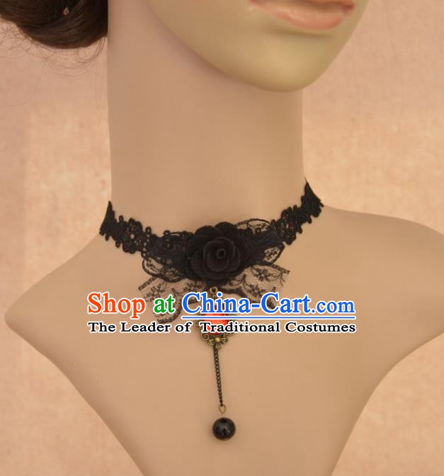 European Western Vintage Necklet Accessories Renaissance Bride Black Bowknot Necklace for Women