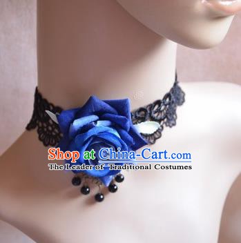 European Western Vintage Jewelry Accessories Renaissance Bride Blue Rose Lace Necklace for Women