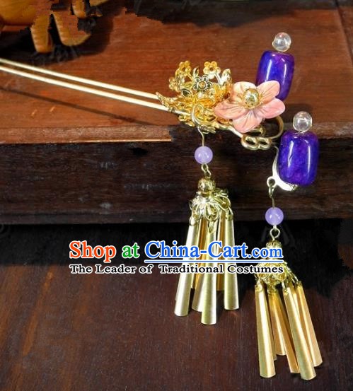 Chinese Handmade Classical Hairpins Ancient Hanfu Purple Hair Clip Headdress Hair Accessories for Women