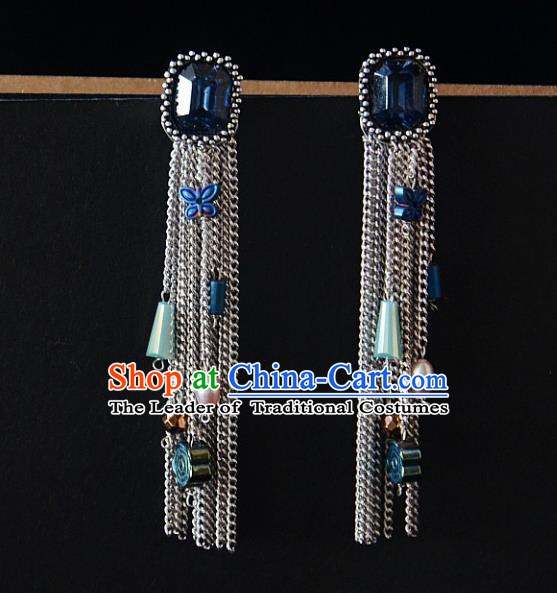 European Western Bride Vintage Accessories Blue Crystal Eardrop Renaissance Earrings for Women