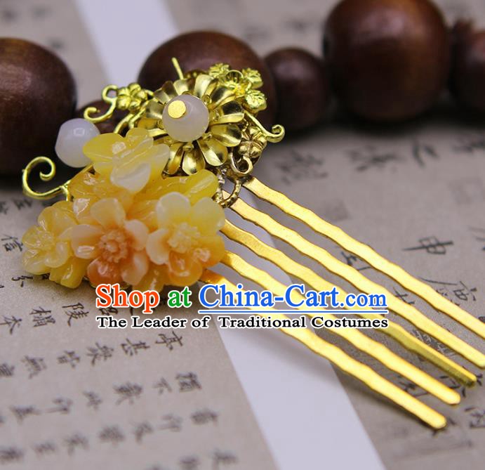 Handmade Chinese Ancient Princess Hair Accessories Golden Hair Comb Hairpins for Women