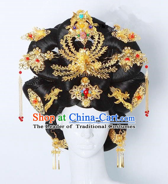 Handmade Chinese Ancient Imperial Concubine Hair Accessories Wig and Hairpins Complete Set for Women