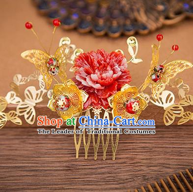 Handmade Chinese Ancient Palace Lady Hair Accessories Hanfu Butterfly Peony Hair Comb Hairpins for Women