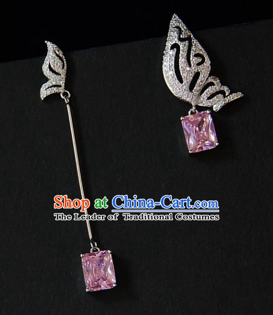 European Western Bride Vintage Pink Crystal Butterfly Eardrop Accessories Renaissance Earrings for Women