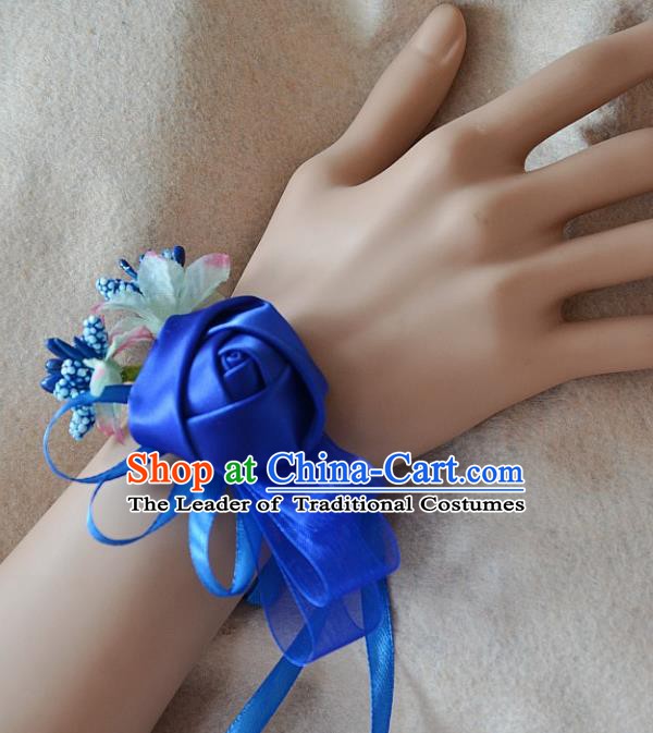 European Western Bride Wrist Accessories Vintage Renaissance Blue Rose Bracelet for Women