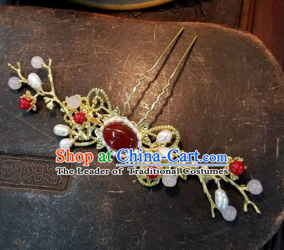 Chinese Handmade Classical Agate Hairpins Ancient Hanfu Wedding Hair Accessories for Women