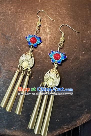 Asian Chinese Traditional Handmade Jewelry Accessories Blueing Lotus Earrings for Women