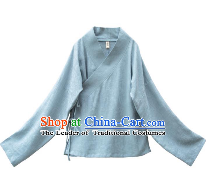 Traditional Chinese National Costume Cheongsam Blue Blouse Tangsuit Shirts for Women